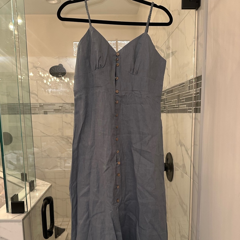 Amazhiyu Pure Linen Maxi Summer Dress Button Down Spaghetti Strap Medium - Picture 2 of 6